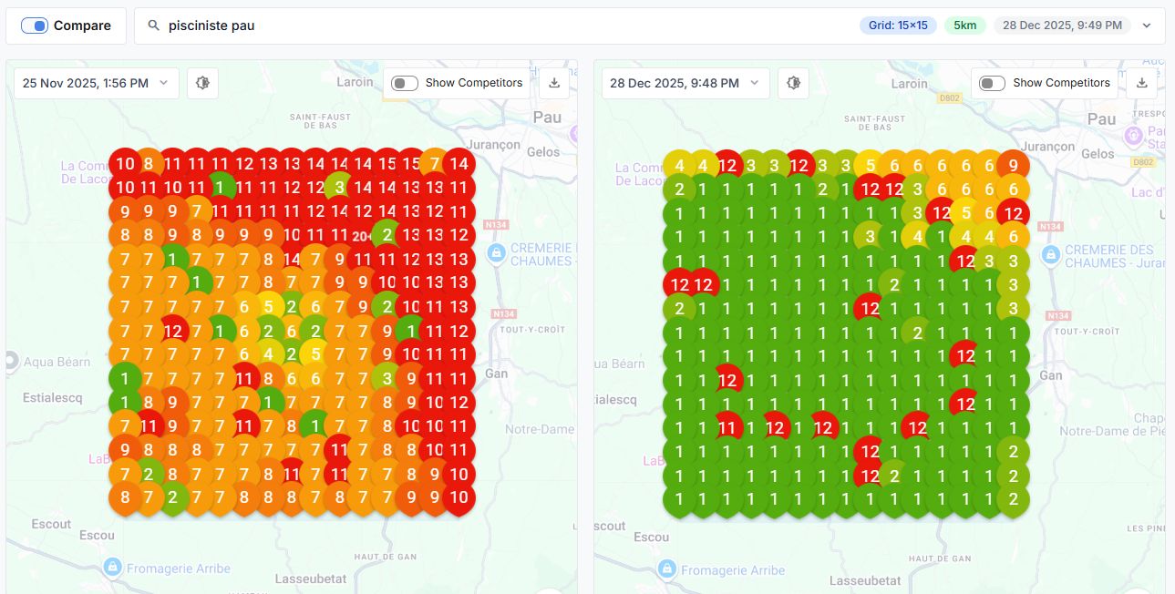 Résultats SEO local - Pisciniste Pau en position Top 1
